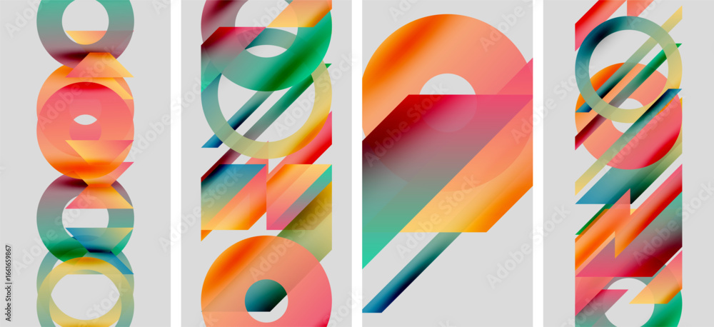 Aufkleber abstract geometric artwork. overlapping circles, rectangles create vibrant color gradients. modern d