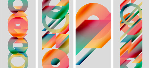 Obraz premium Abstract geometric artwork. Overlapping circles, rectangles create vibrant color gradients. Modern design, minimalist aesthetic.
