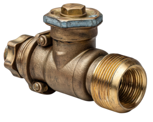 Brass valve plumbing fitting threaded pipe connector isolated on transparency background metallic industrial water control close up durable equipment