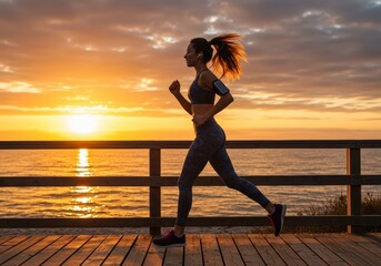 Fototapeta premium Sunrise Coastal Run Fitness Motivation