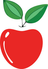 Bright red apple with two green leaves on a - a simple and wholesome fruit for healthy eating and nutrition