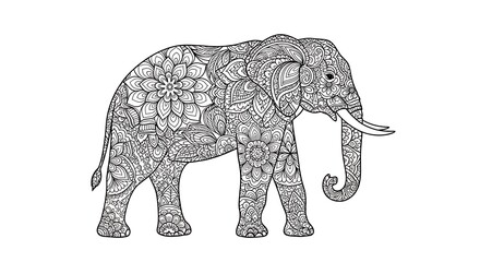 Ornate Elephant Mandala Design Adult Coloring Page
