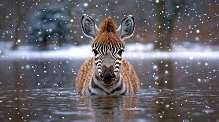 Charming Zebra in Winter Wonderland