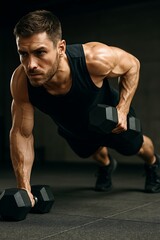 Determined Athlete Building Strength and Muscle with Dumbbell Workout - Fitness, Health and Wellness Concept for Advertising and Marketing Campaigns