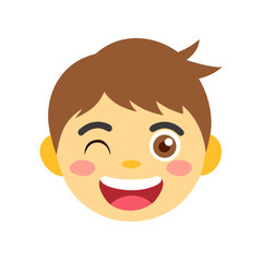 satisfied boy looking sideways that just saw something awesome & now has a happy smiling face with facial expression of awesomeness, simple colored emoticon, primitive vector art See Less
