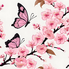 pink flowers with butterfly