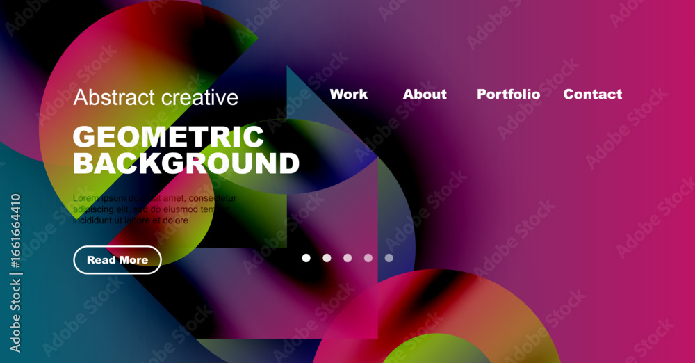 Poster vibrant abstract design. geometric shapes overlap, creating colorful background for website header s