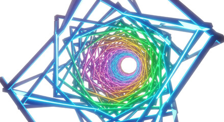 Abstract multicolored tunnel structure with geometric design on black background