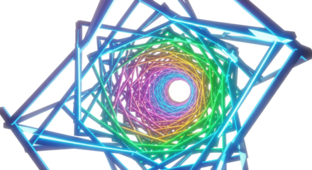 Abstract multicolored tunnel structure with geometric design on black background
