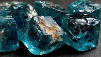 Fototapeta premium Close-up view of several teal-colored, cubic crystals.