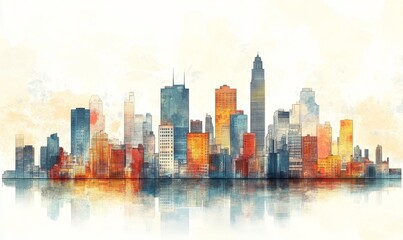 Obraz premium Stylized cityscape drawing with a focus on thriving skyscrapers and urban development, representing the themes of community, redevelopment, and urban expansion, capturing, Generative AI