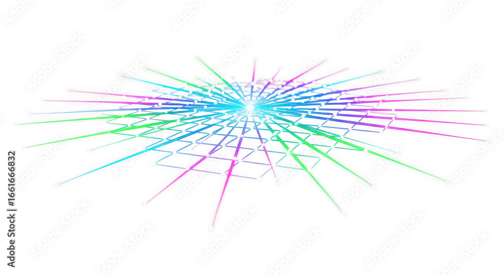 Poster glowing network of interconnected lines radiating from a central point