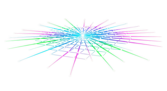 Glowing network of interconnected lines radiating from a central point