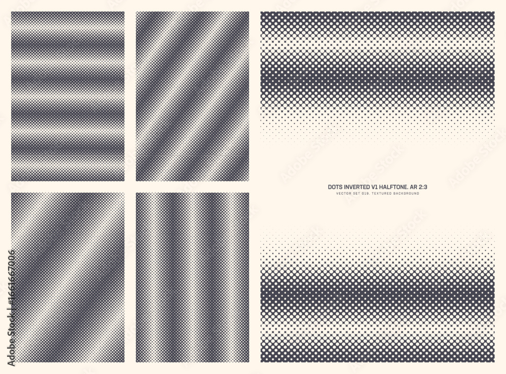 Poster assorted vector retro styled inverted dots halftone pattern set in vertical 2:3 aspect ratio includi