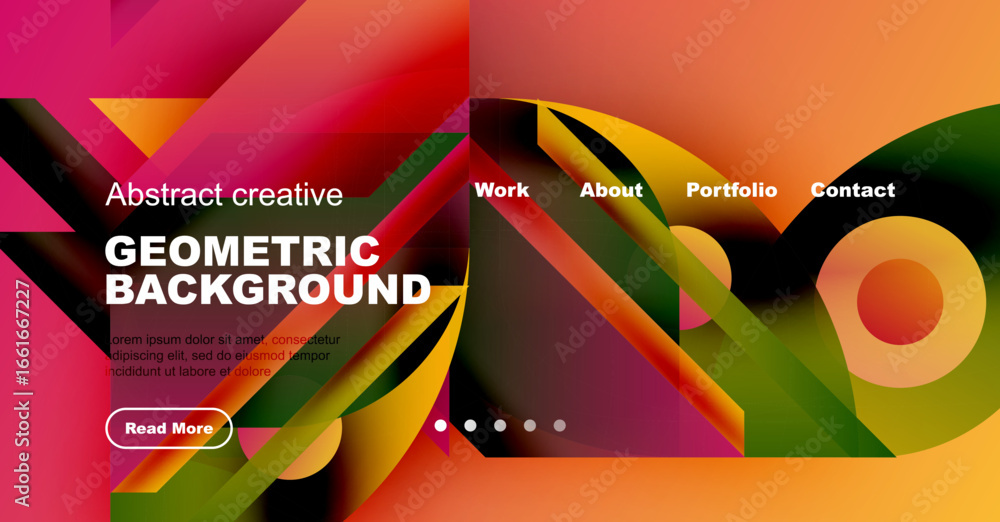 Poster abstract geometric background design. vibrant colors, shapes create modern website header or banner.