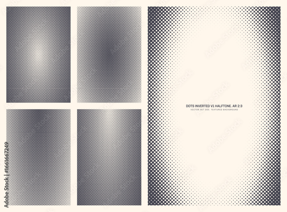 Fototapete assorted vector retro styled inverted dots halftone pattern set in vertical 2:3 aspect ratio includi