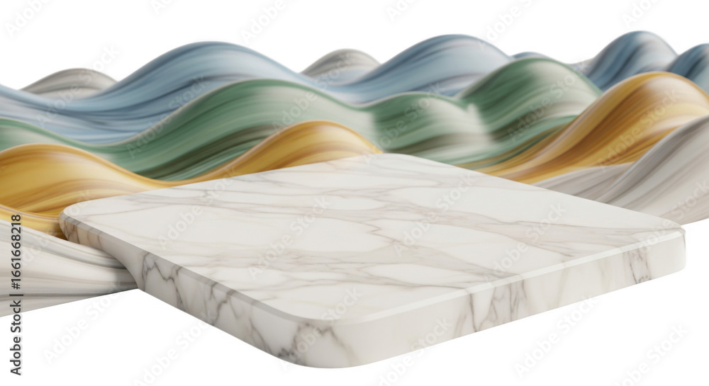 Aufkleber abstract backdrop featuring a marble platform against gradient wave pattern