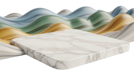 Abstract backdrop featuring a marble platform against gradient wave pattern
