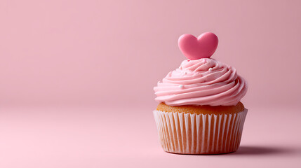 Tiny cupcake with pink frosting and heart decorations on top, simple but sweet and romantic.