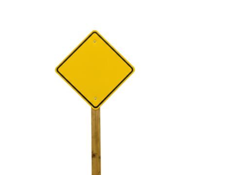 Blank yellow diamond traffic sign on transparent background