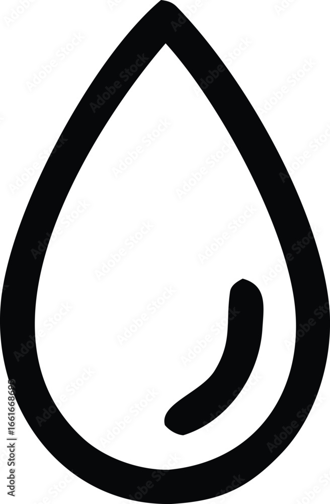 Poster simple black outline of a water droplet with a curved inner line representing purity and refreshment