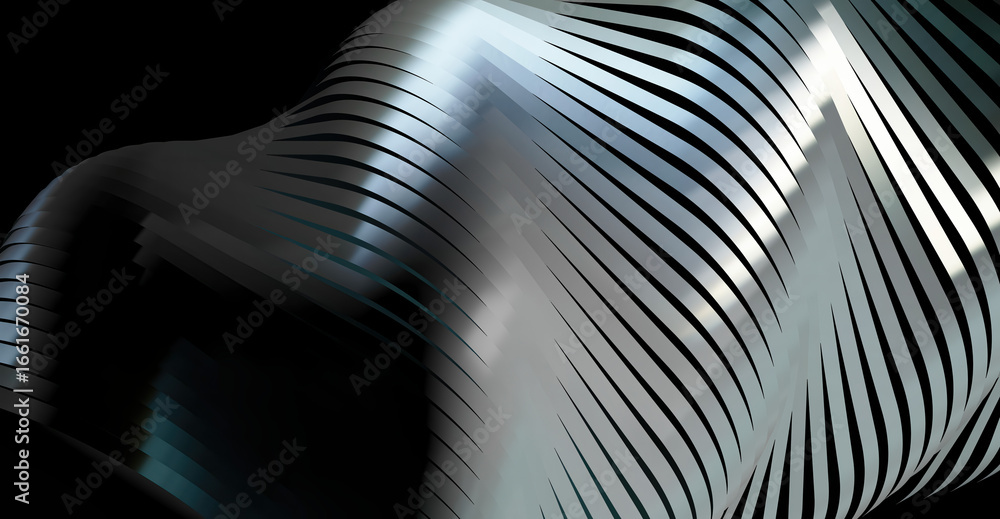 Poster a abstract design featuring curved metallic lines with a dark background