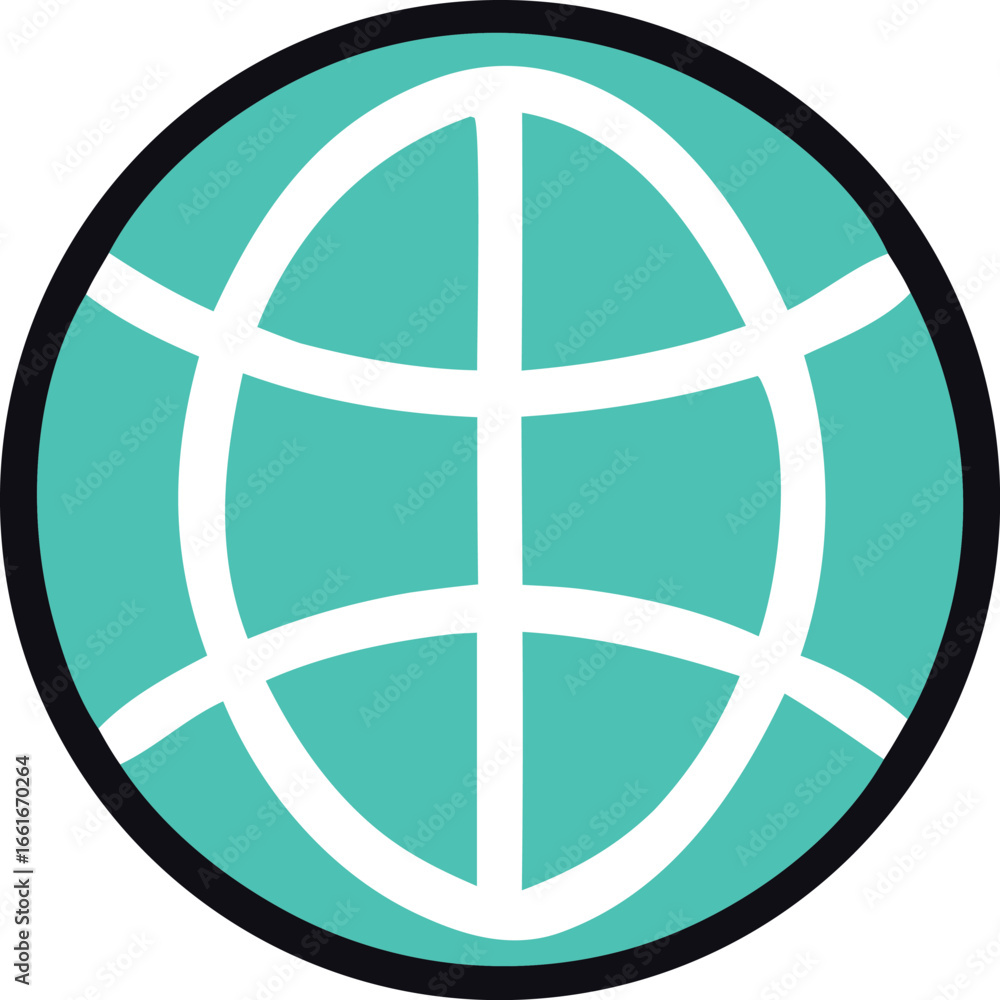 Poster global network connection symbol a stylized teal globe with white meridian and parallel lines repres