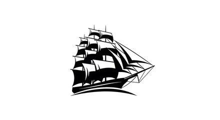 Silhouette of a Classic Sailing Ship with Detailed Sails and Rigging