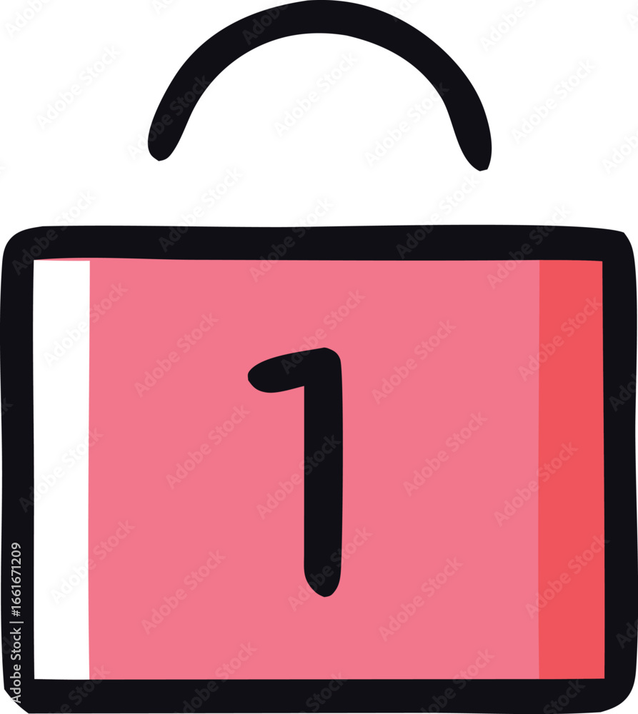 Poster simple red digital display showing number one with curved top element for ui or iconography