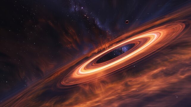Black hole with accretion disk in deep space illustration