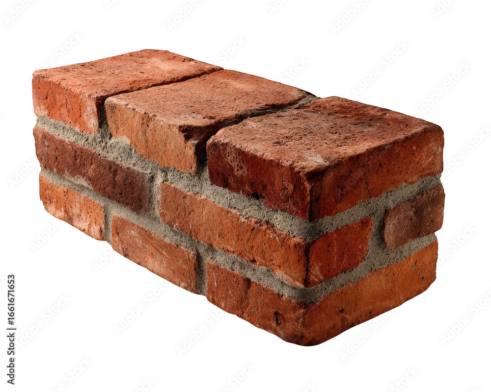 Poster red brick construction material photorealistic isolated masonry building element rough texture recta