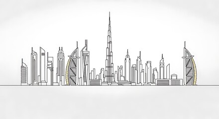 Simple Line Art Illustration of Dubai Skyline