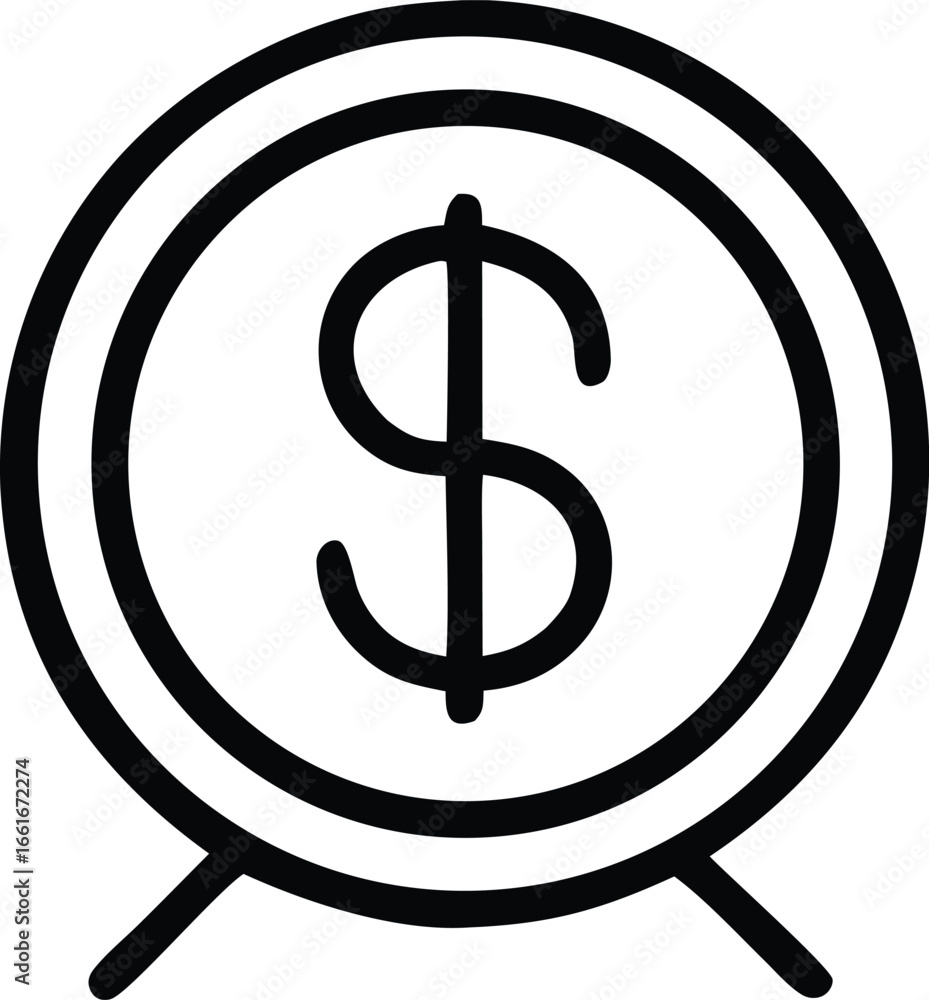 Poster simple dollar coin icon symbolizing financial success and wealth accumulation visualized as a target