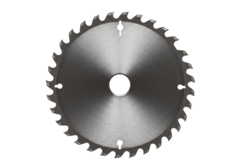 Circular saw blade closeup of sharp metal cutting tool on transparent background