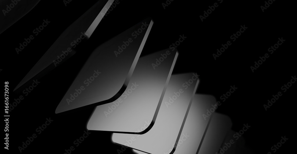 Poster abstract geometric shapes in shades of gray cascade against a dark backdrop, creating a modern and m