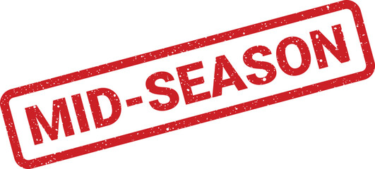 Red textured stamp with midseason text for promotional graphics and marketing use