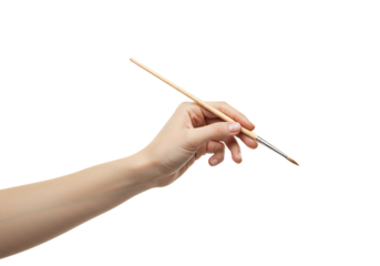 Hand holding paintbrush transparent background art supplies painting design