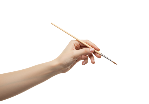 Hand holding paintbrush transparent background art supplies painting design