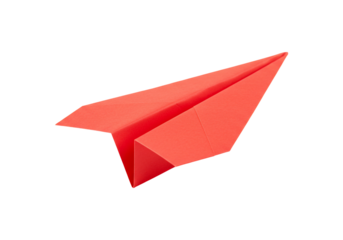 Red paper airplane on transparent background origami design craft image