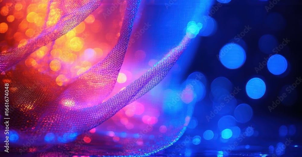 Aufkleber vibrant fabric displays flowing curves, illuminated by colorful bokeh lights. dramatic lighting crea