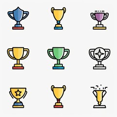 Trophy cups, golden goblet, silver reward, champion bowls. Contest winner award collection, prize cup