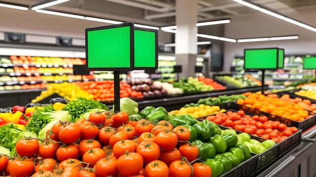Fresh produce section in a grocery store with colorful vegetables and fruits.