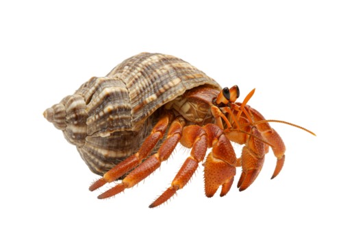 Hermit crab in shell detailed close up transparent background