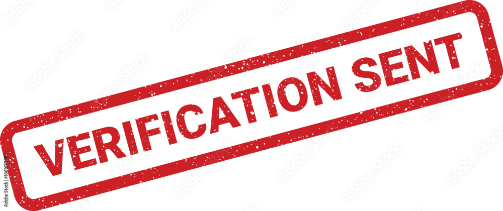 Aufkleber red verification sent rubber stamp with rounded edges and texture, diagonally oriented