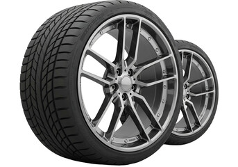 Obraz premium Sleek silver alloy rims with black tires highlighted against a transparent background