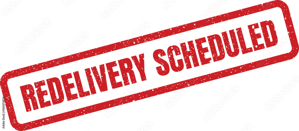 Aufkleber redelivery scheduled rubber stamp effect for print and art projects, rectangular shape