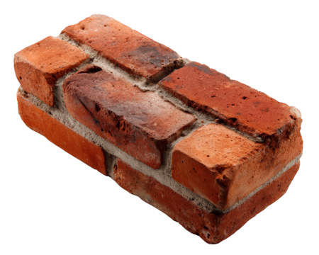 Red clay brick construction material isolated rough texture fire resistant rectangular masonry building supply durable traditional rustic