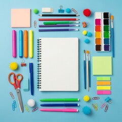 Vibrant Back to School Supplies Colorful Stationery, Art Materials, and Notebooks