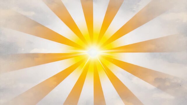 Radiant burst with symmetrical orange and yellow rays from a glowing white center, featuring light particles and gradient background&mdash;ideal for energy, awakening, or dynamic visuals