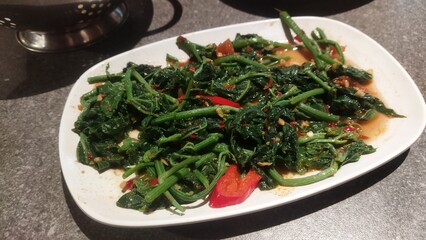 Stir-fried Green Vegetables with Chili and Garlic Delectable Asian Cuisine Restaurant Dish